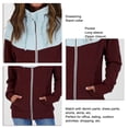 thumbnail image 3 of Sudadera con cremallera y cordón para mujer, chaqueta con cuello levantado y manga larga, prendas de vestir con bolsillo para el trabajo, color burdeos y azul claro XL, 3 of 4