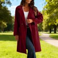 thumbnail image 2 of Woolen Trench Coat for Women Mid Length Notch Lapel Collar Dressy Casual Jacket with Pockets Winter Long Outerwear (L, Wine), 2 of 7