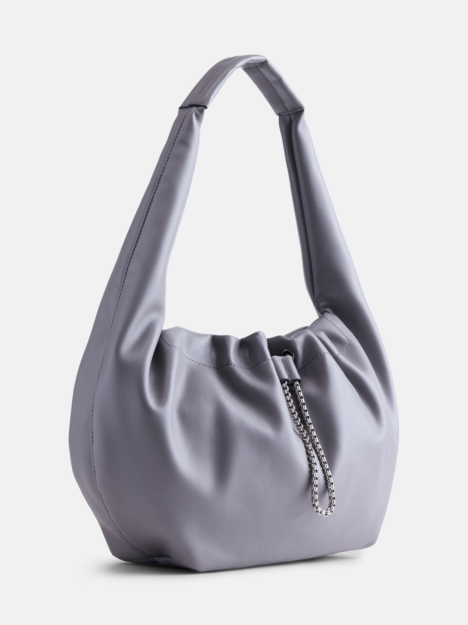 Scoop Women's Faux Leather Chain Drawstring Bag, Frost Gray