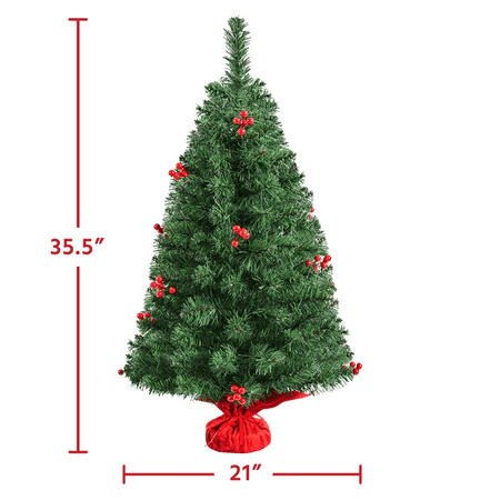 Topeakmart 3ft Prelit Tabletop Christmas Tree with 50 LED Warm Toned Lights Red Berries, Green