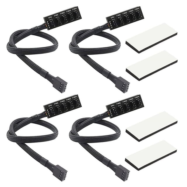 4PCS PWM Fan Hub, PC CPU Cooling 4 PIN/3PIN Fan Power Cable Hub Splitter Adapter Sleeved PWM Case Fan Splitter