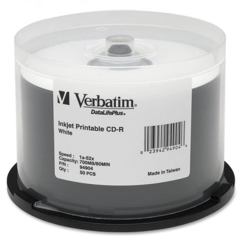 Verbatim CD-R 700MB 52X DataLifePlus White Inkjet Printable - 50pk ...