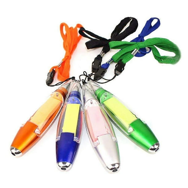 4pcs Novelty Stationery Ballpoint Pen LED Lights Lanyard Notes School Supplies (Random Color)