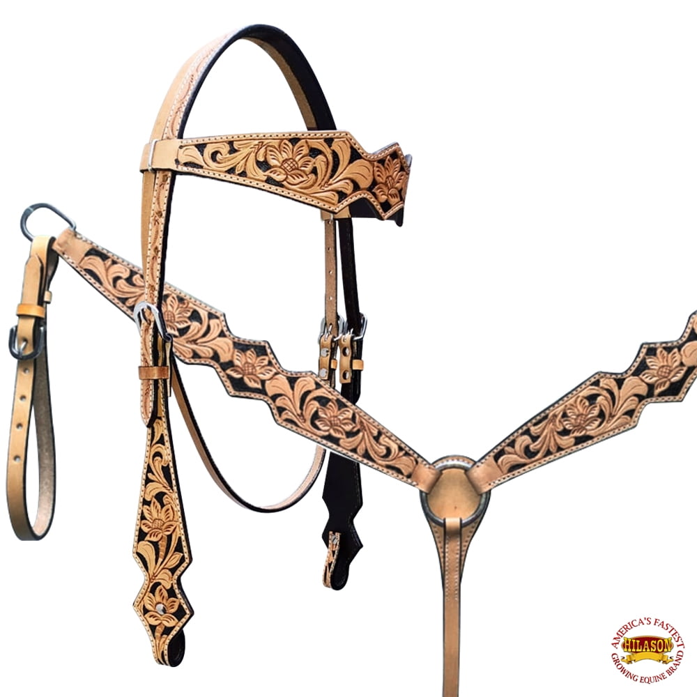 Western Horse Headstall Breast Collar Set American Leather Tan