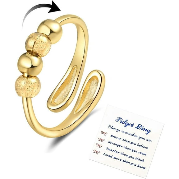 Anxiety Rings for Women Adjustable Fidget Spinner Ring with Beads Fidget Rings for Anxiety Women Men Thumb Jewelry Gifts