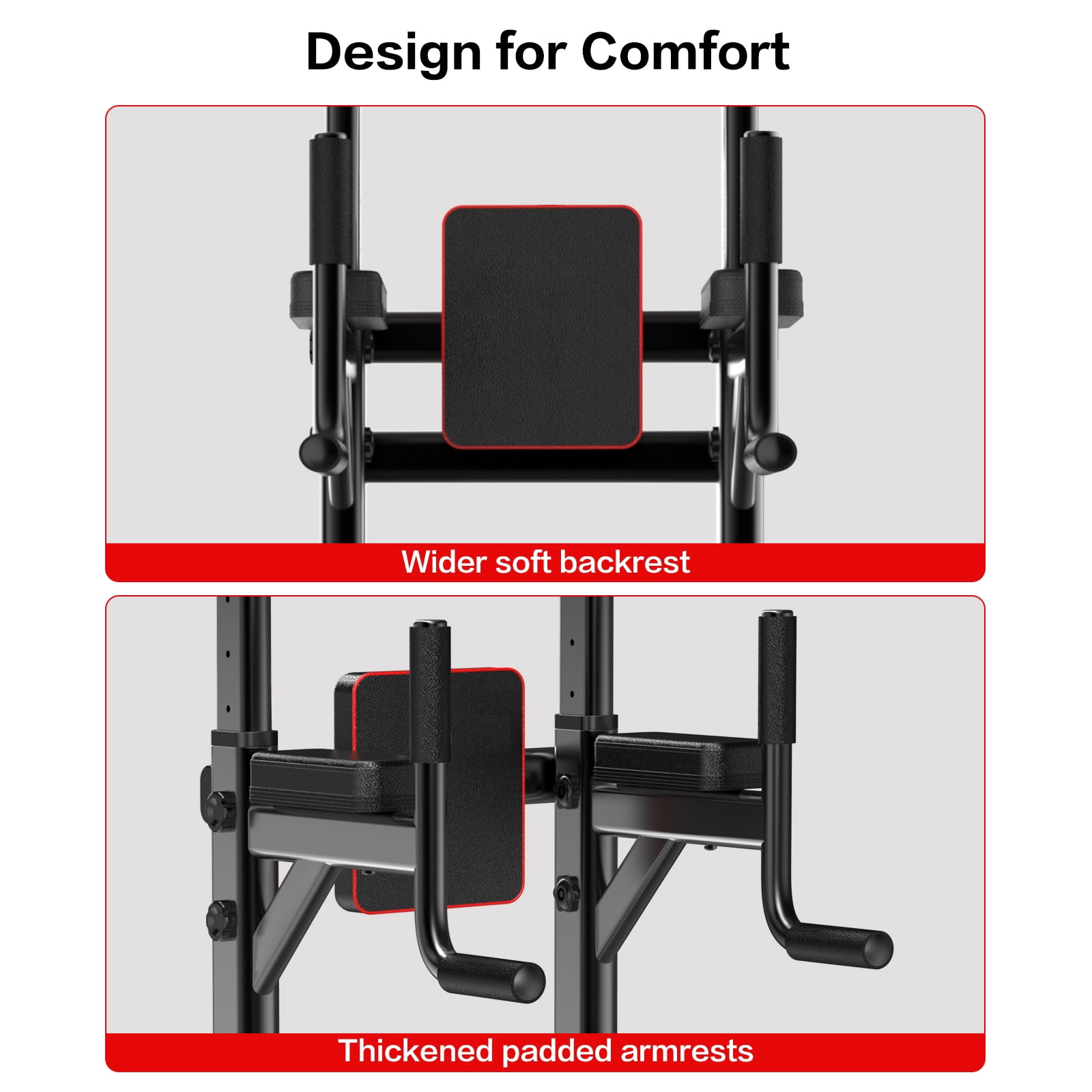 Power Tower Pull Up Bar Station Dip Stands with 6 Height Levels 59”-90” for Home Gym Workout Station Strength Training Equipment