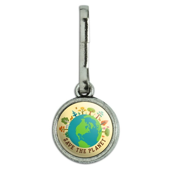 Save The Planet Illustration Conservation Antiqued Charm Clothes Purse Suitcase Backpack Zipper Pull Aid