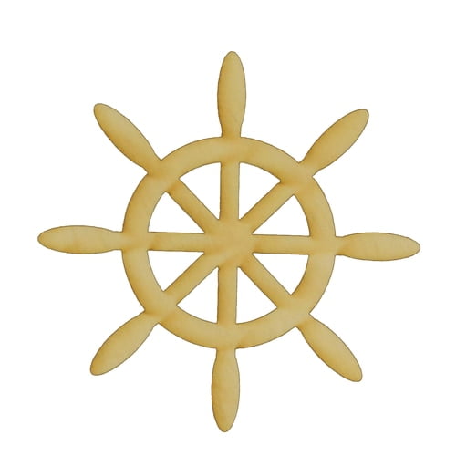Package of 1, Medium 8" X 8" X 1/8" Baltic Birch Plywood Ships Wheel Wood Cutout For Nautical Themed Party, Made in USA