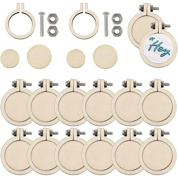 20 Sets 1 Inch Mini Embroidery Hoops Stitch Hoops Adjustable Circle Small Mini Stitch Rings Wood Embroidery Ring