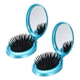 thumbnail image 1 of 2 Pcs Cepillo de Cabello Plegable, Mini Cepillo de Cabello con Espejo, Peine de Viaje Ovalado Portátil para Mujeres y Niñas, Maquillaje de Viaje, Azul, 1 of 7