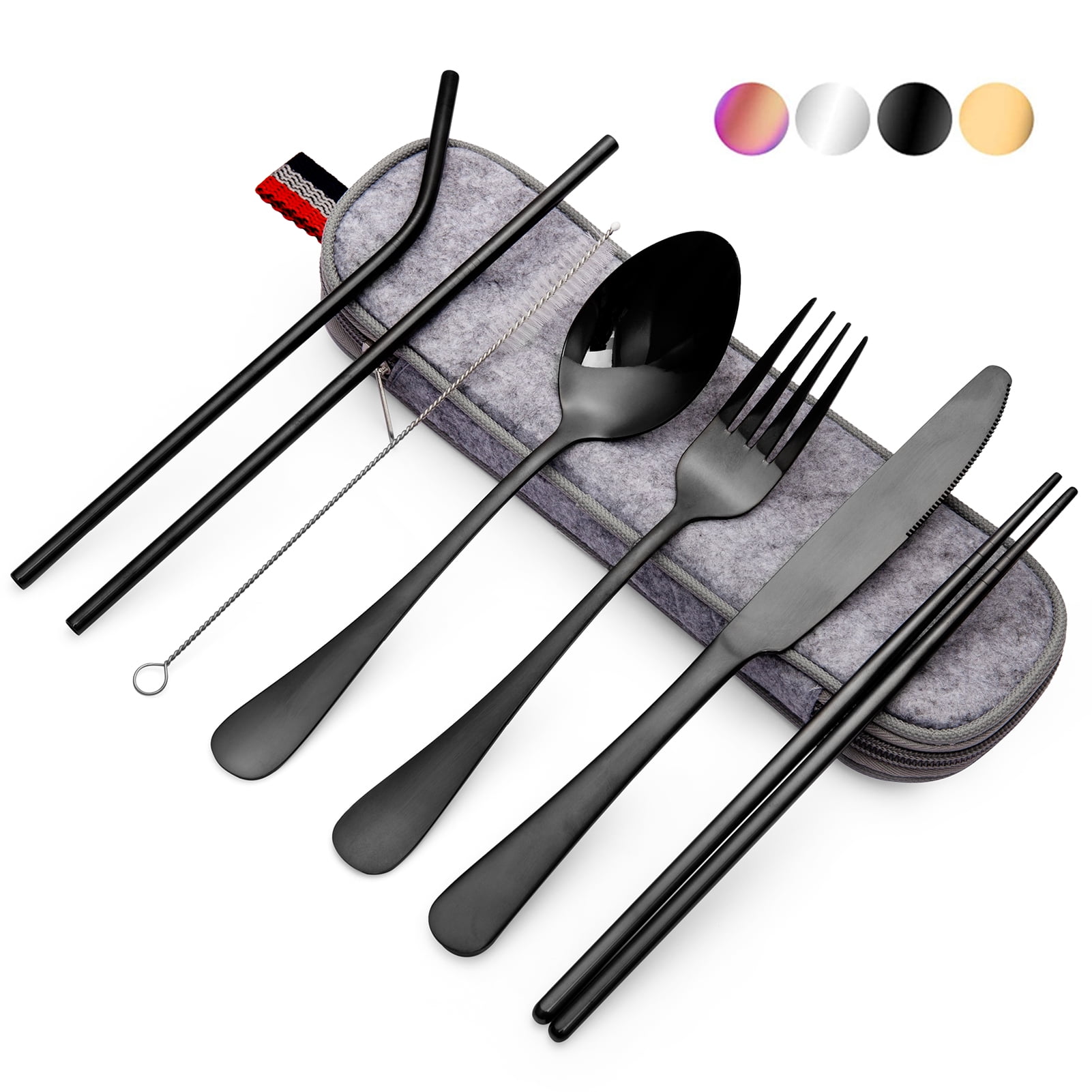 Travel Utensil Flatware Set, Portable Cutlery Set for Travel, School, Work,  Camping, Includes Stainless Steel Spoon, Fork, Knife and Silicone Carrying