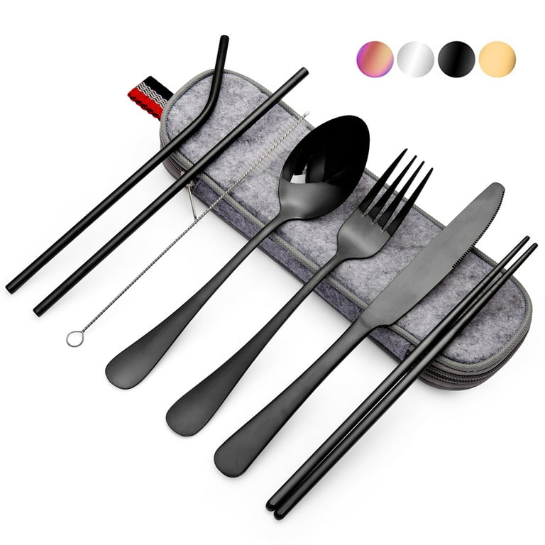 Portable Travel Utensils Set,Case Stainless Steel Utensils Set,Reusable  Portable Utensil,Camping,Traveling,3-Piece