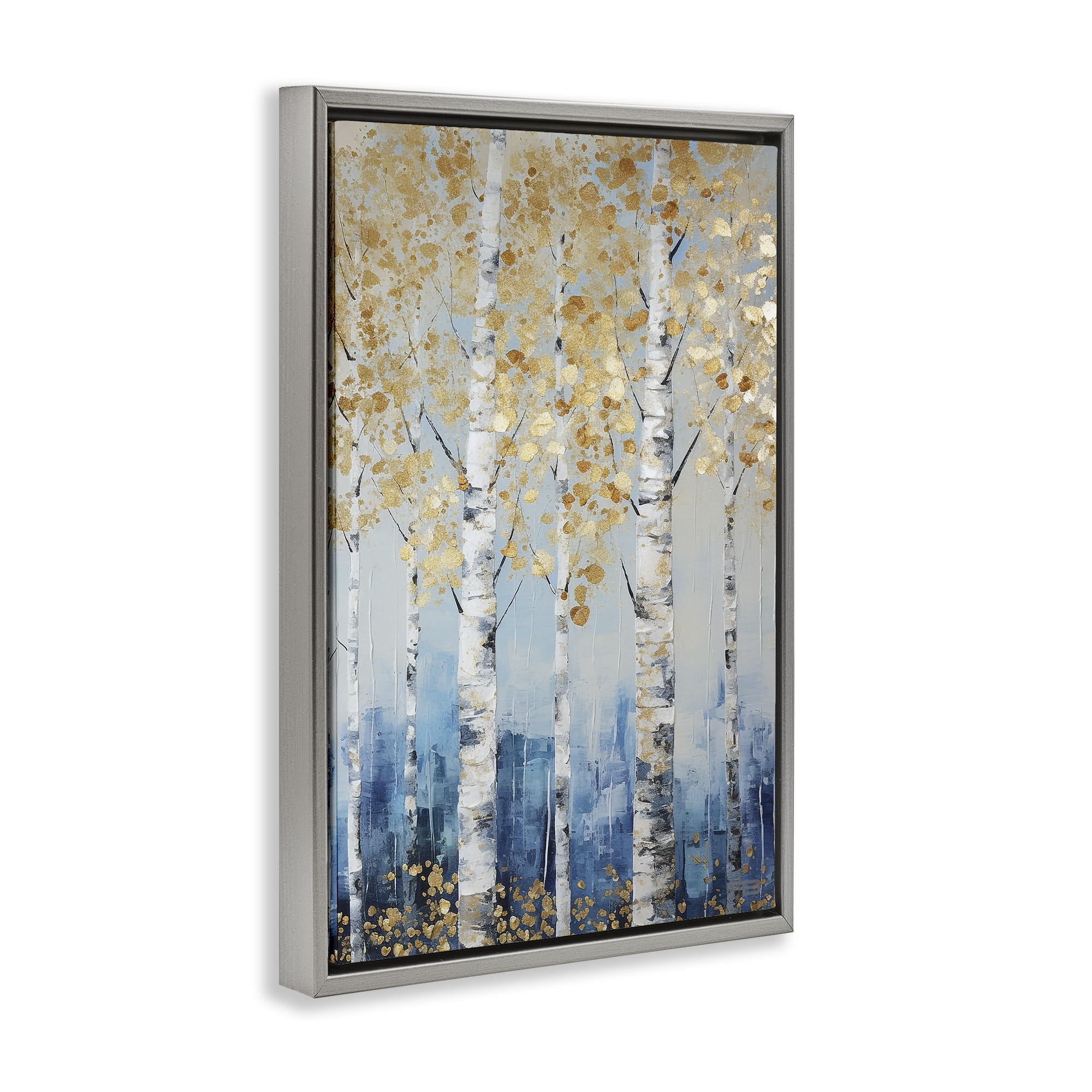 Stupell Industries Autumnal Birch Forest Landscape Painting Gray Floater Framed Art Print Wall Art, 21 x 31