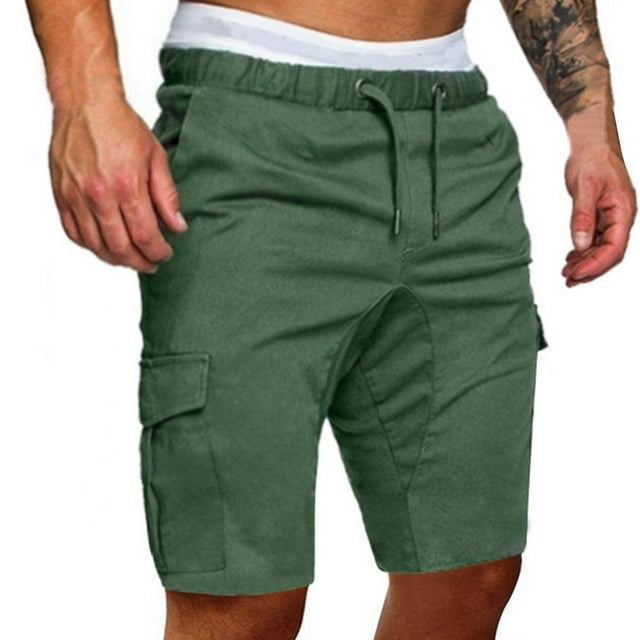 Mens Casual Drawstring Cargo Shorts Classic Relaxed Fit Elastic Waist Work Shorts with Multi-Pocket