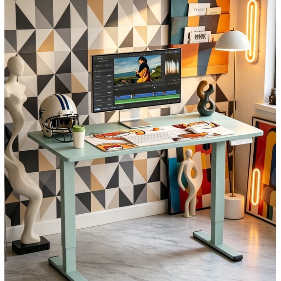 Height Adjustable Electric Standing Desk, 32 x 19 Inches Sit Stand up Desk, Memory Computer Home Office Desk, Green