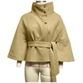 thumbnail image 6 of Yangnuo Womens Trendy Warm High Neck Loose Buttoned Jackets 2025 Fall Winter Women's Fashionable Casual Solid-color Cape Stand-up Collar Button Belt Trench Coat Long Sleeve Hoodless Casual Outwear, 6 of 6