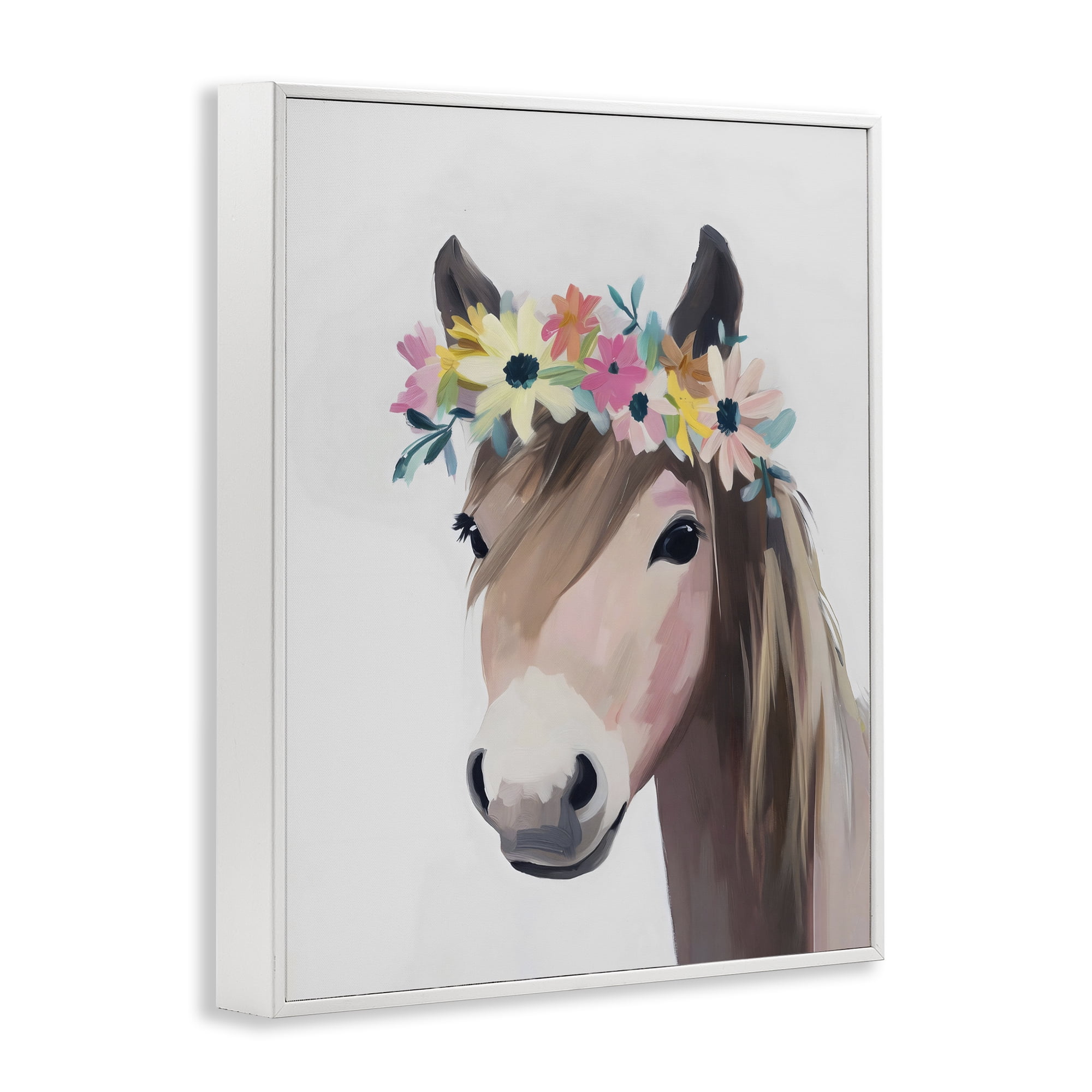 Stupell Industries Flower Crown Horse White Framed Giclee Art, design by The Prints Vibe