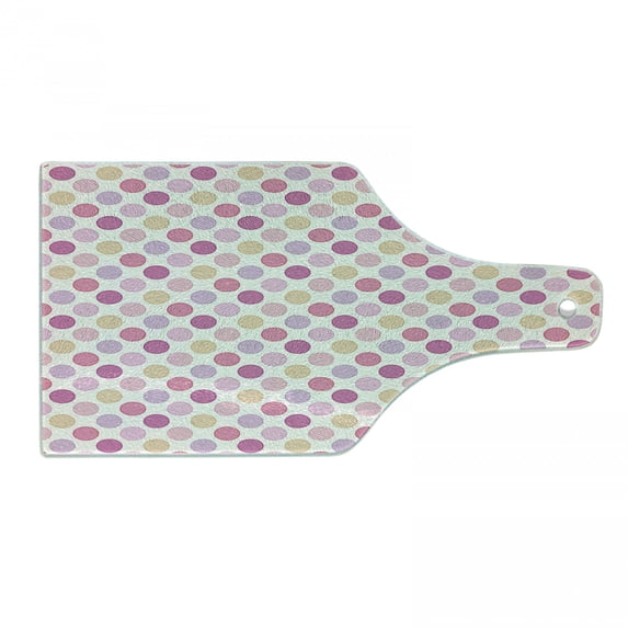 Colorful Cutting Board, Circles with Checked Striped and Dots Pattern Soft Colors Geometric Illustration, Tempered Glass Cutting and Serving Board, Wine Bottle Shape, Multicolor, by Ambesonne