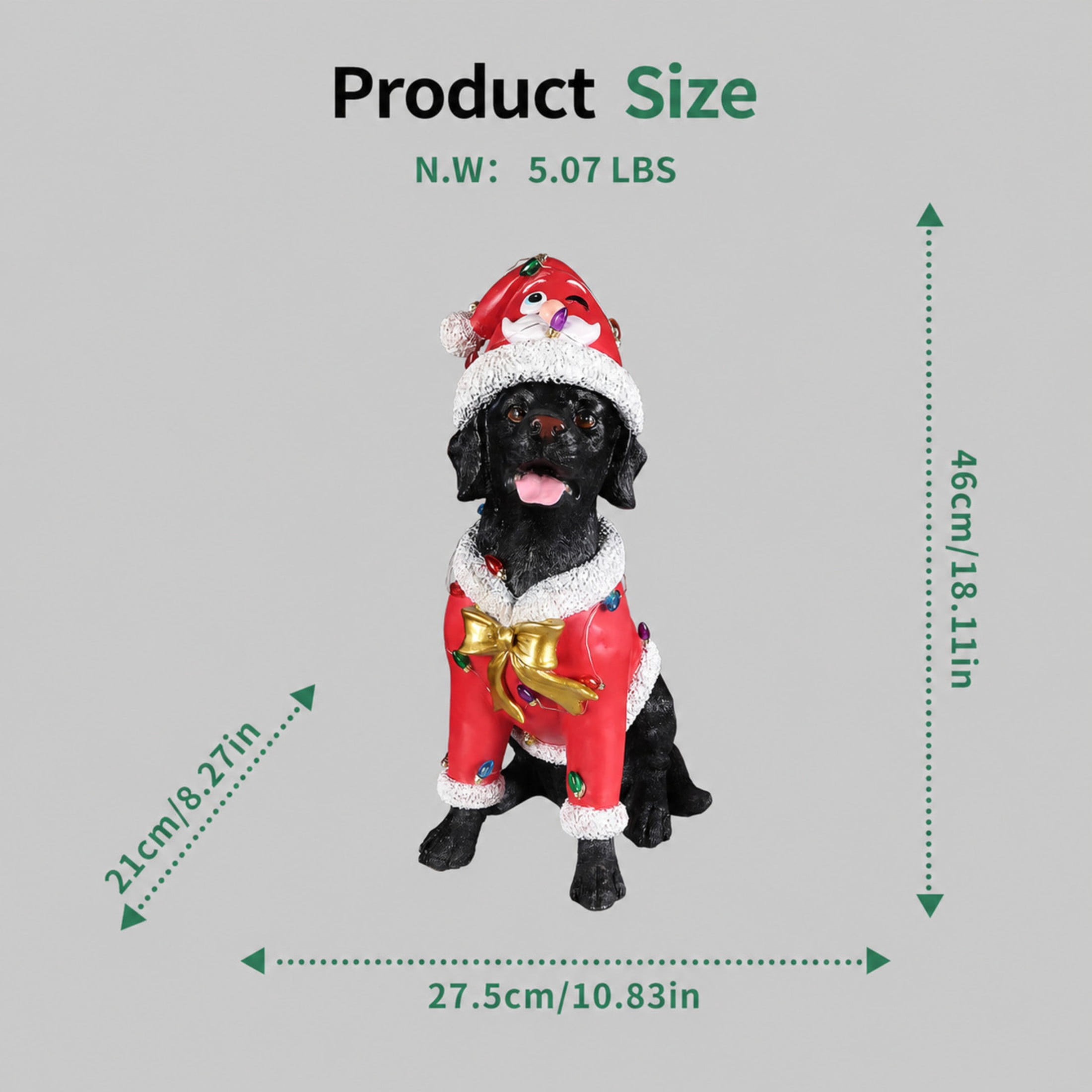 Noble House Christmas Labrador Retriever Statue, Cheerful Holiday Dog Figurine in Santa Outfit, Black Fur & Red Shirt
