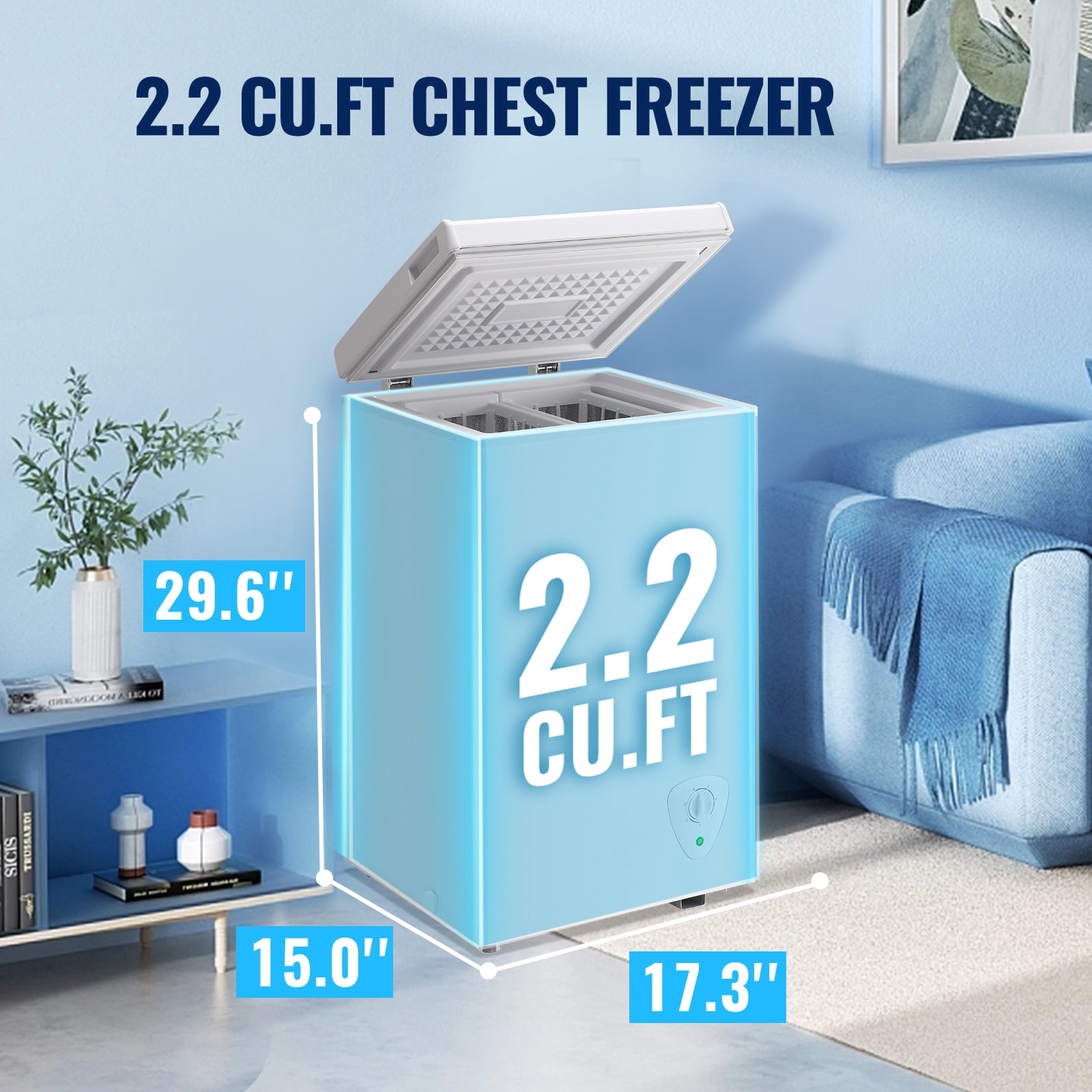 2.2 Cu.ft Chest Mini Freezer Deep Freezer for Bulk Storage Top Open Door 2 Removable Baskets 7 Modes Temperature for Home Apartment Kitchen White