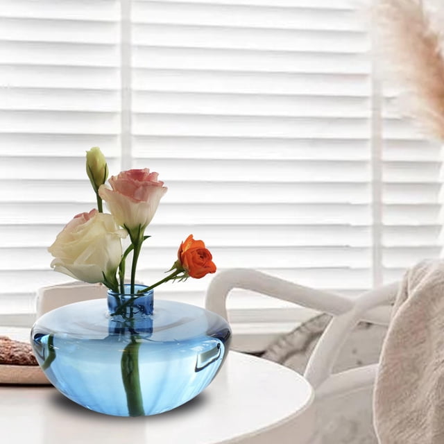 Jarrón de flores de vidrio perfecl adorno de escritorio Azul
