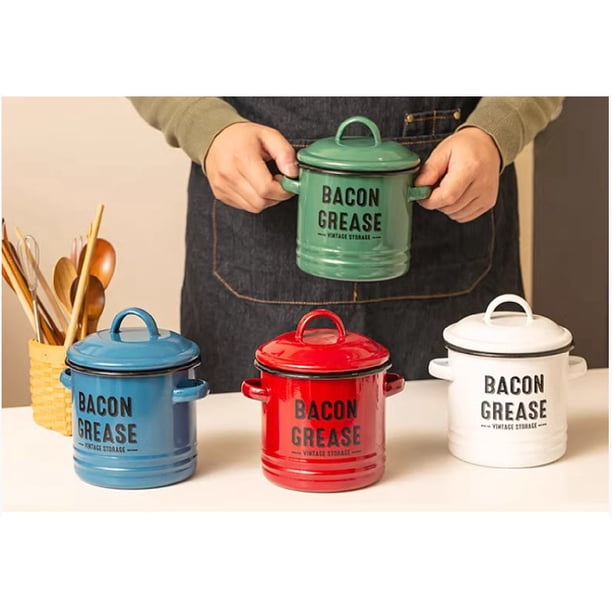 Olla vintage de aceite esmaltado con tapa hermética - Tarro de almacenamiento resistente al óxido de gran capacidad de 3,5L para encimera o despensa de cocina