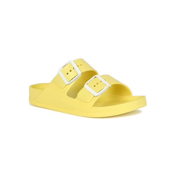 double buckle strap footbed sandals