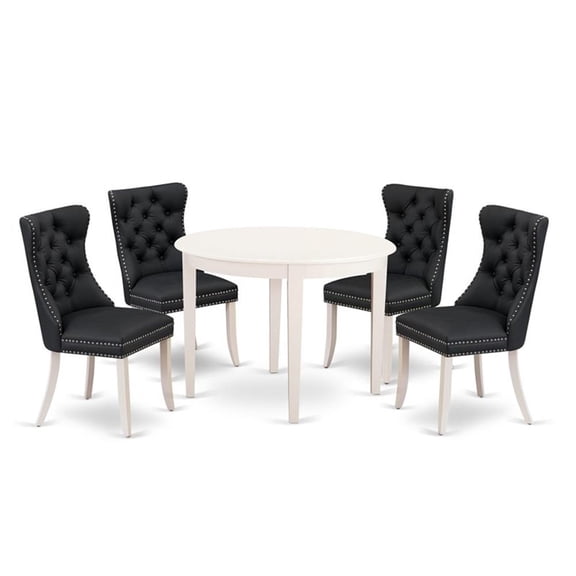 East West Furniture BODA5-WHI-23 5 Piece Dining Room Furniture Set Contains a Round Dining Table and 4 Upholstered Parson Chairs, 42x42 Inch, linen white