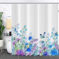 thumbnail image 2 of Floral Shower Curtain, Blue Purple Flowers Butterflies Bathroom Curtains Colorful Rustic Shower Curtains for Bathtub Decor Machine Washable Waterproof Fabric with Hooks, 2 of 6