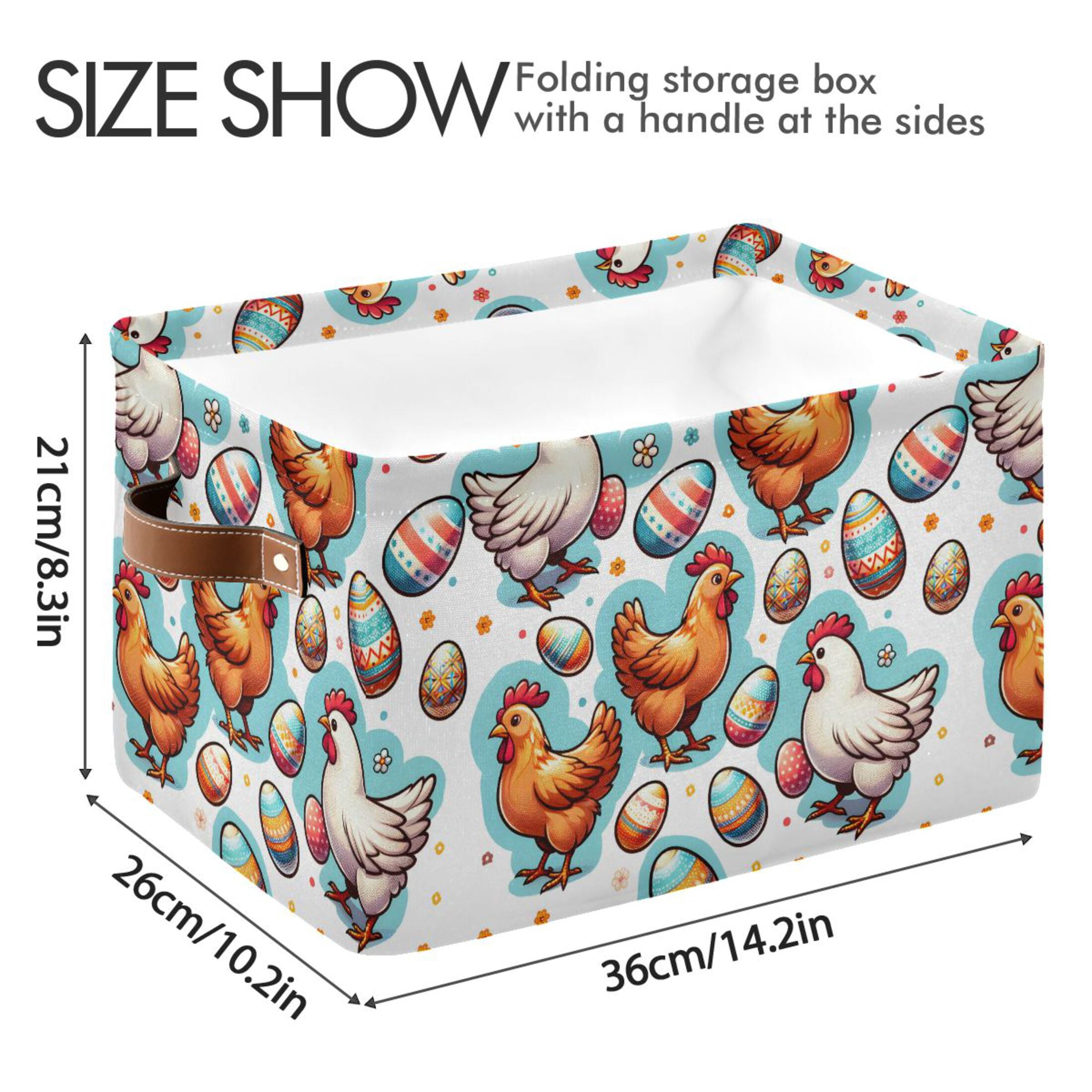 Easter Egg and Chicken Storage Bins with Handle Fabric Organizer Basket Foldable Box 2 Pack 14.2x10.2x8.3