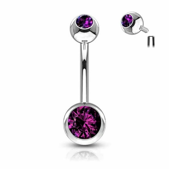 Surgical Steel Belly Ring 14 Gauge Internally Threaded  Color CZ Gems
