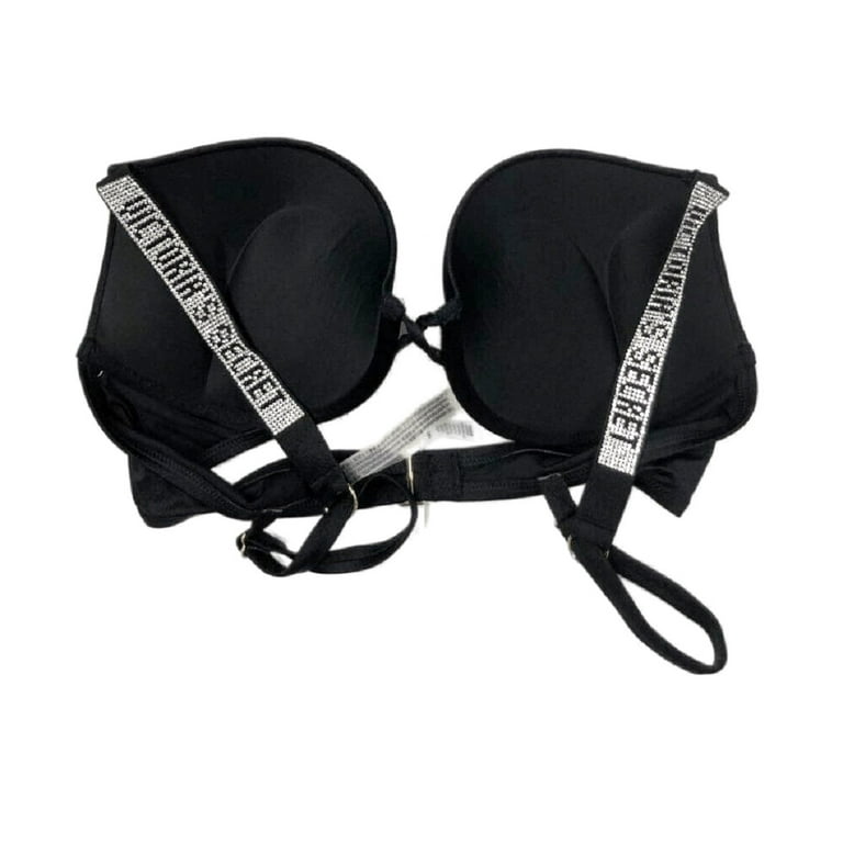 Victoria's Secret Shine Strap Logo Bombshell Add 2 cups Bikini Swim Top  Black Size 36B NWT