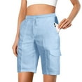 thumbnail image 2 of Yanyanz Women's Pants, Womens Casual Solid Cargo Pants Shorts Elastic Waist Pockets Pleated Casual Pants, Shorts for Women, Womens Shorts, 2 of 5
