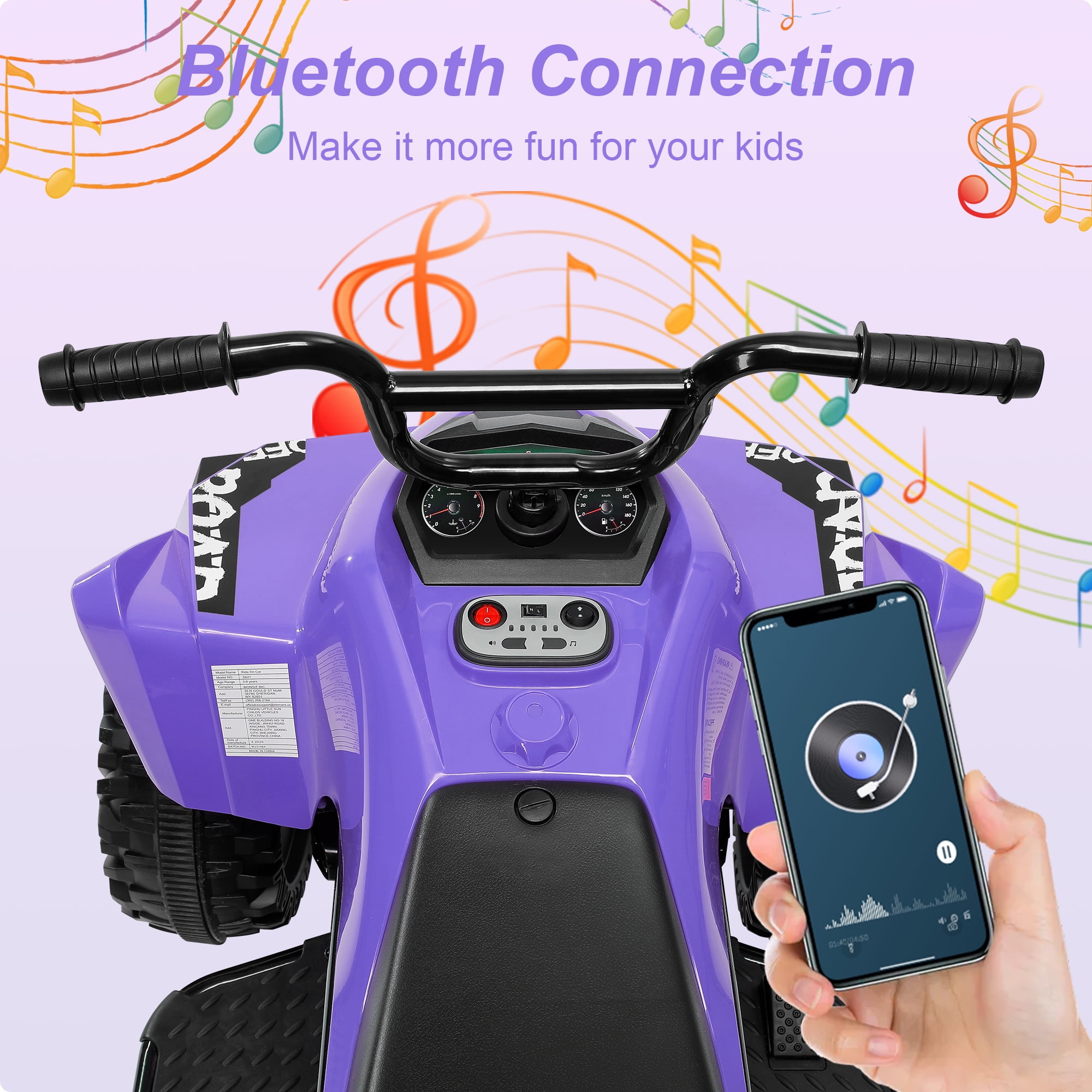 Neche 24V 2 Seater Ride on Toy, 4*200W Motors,9AH Battery Powered ,4-Wheeler Kids ATV with Bluetooth & LED lights, for Ages 3-8,Purple
