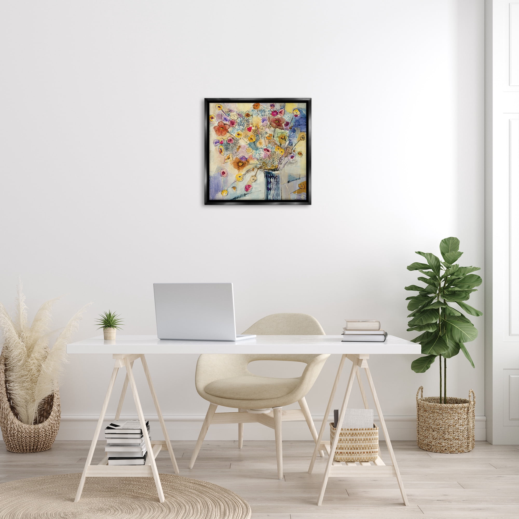 Stupell Industries Chaotic Flowers Line Drawing Abstract Painting Black Floater Framed Canvas Art Print Wall Art, 25 x 25