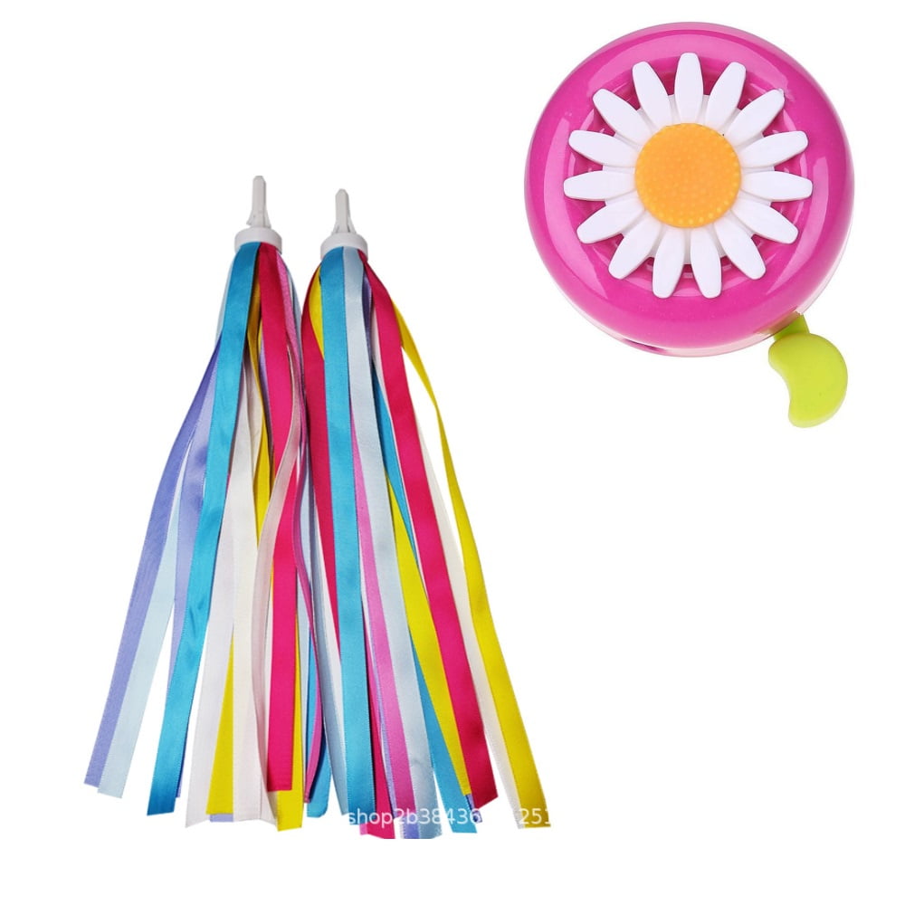 MINIFACTORY Bike Bell + Streamer for Kid Girls, Cute Flower Bike Bell