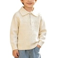 thumbnail image 2 of Boys Collared Half‑Zip Knit Pullover Sweater, Long Sleeve Textured Knitted Tops, Warm Kids Outfit for Fall Winter School and Daily Casual Occasions White 5-6T, 2 of 9