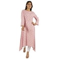 thumbnail image 4 of Moomaya Solid Rayon Kurta For Women bell Sleeve Drawstring Neck Long Ethnic Kurti, 4 of 7