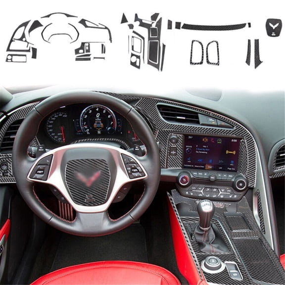 Soft Carbon Fiber Car Interior Decor Kits 36Pcs Carbon Fiber Interior Full Kit Cover Trim For Chevrolet Corvette C7 Sticker