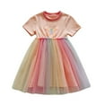 thumbnail image 1 of Robes Décontractées pour Filles, Été, Imprimé Papillon Arc-en-Ciel, Col Rond, Manches Courtes, Robe de Danse, Tenue de Plage, Rose, 7-8 Ans, 1 of 6