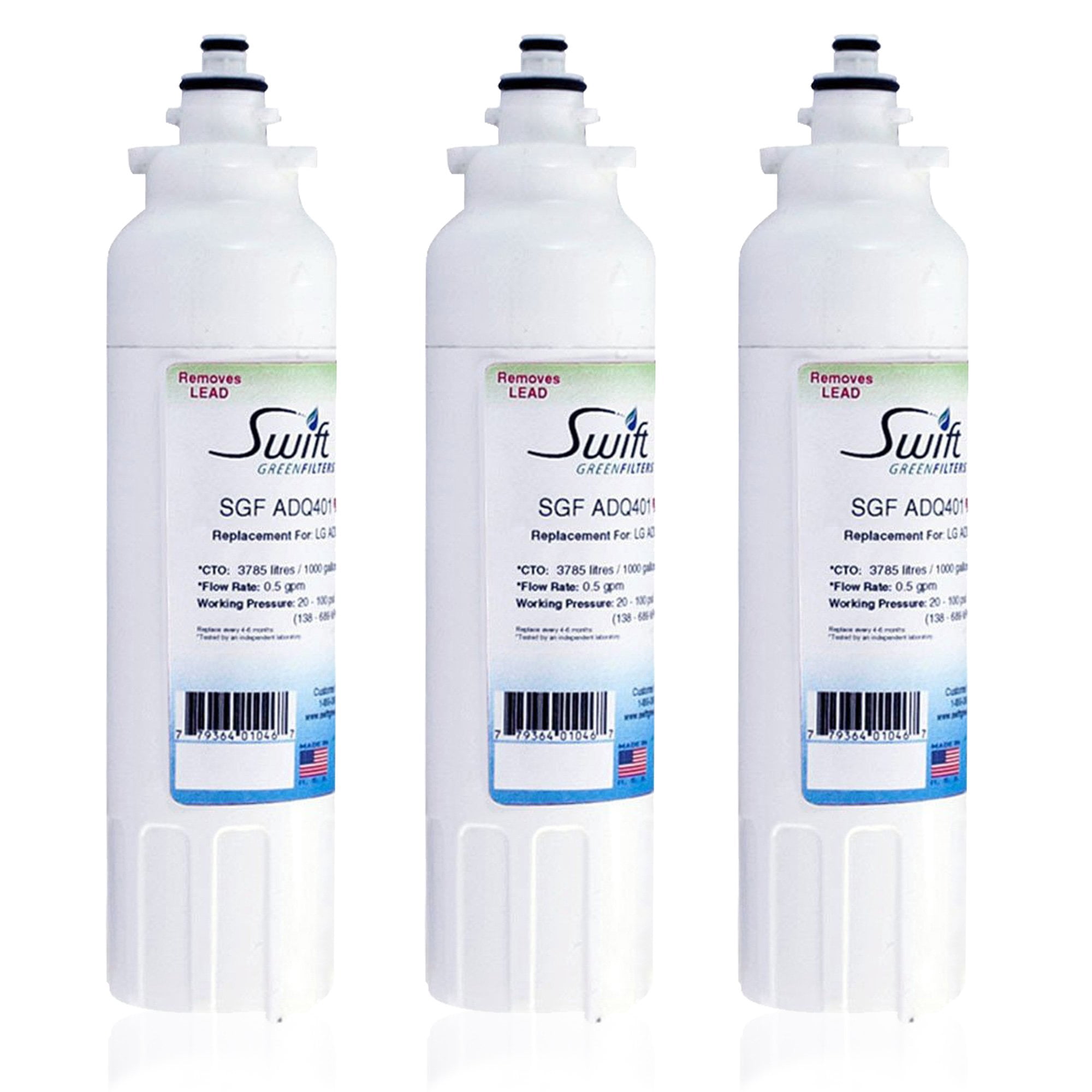 Swift Green Filters SGF-ADQ401 Rx Pharmaceutical Replacement for LG LT800P Refrigerators Water Filters(Pack of 3)