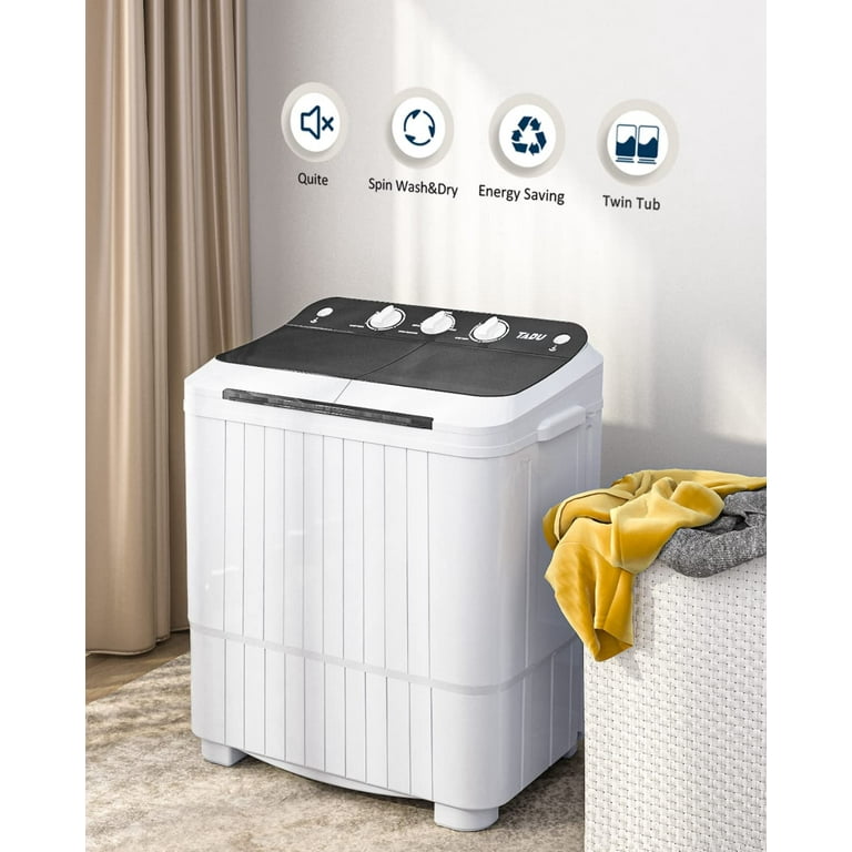  KUPPET Compact Twin Tub Portable Mini Washing Machine 26lbs  Capacity, Washer(18lbs)&Spiner(8lbs)/Built-in Drain Pump/Semi-Automatic  (White&Gray) : Appliances