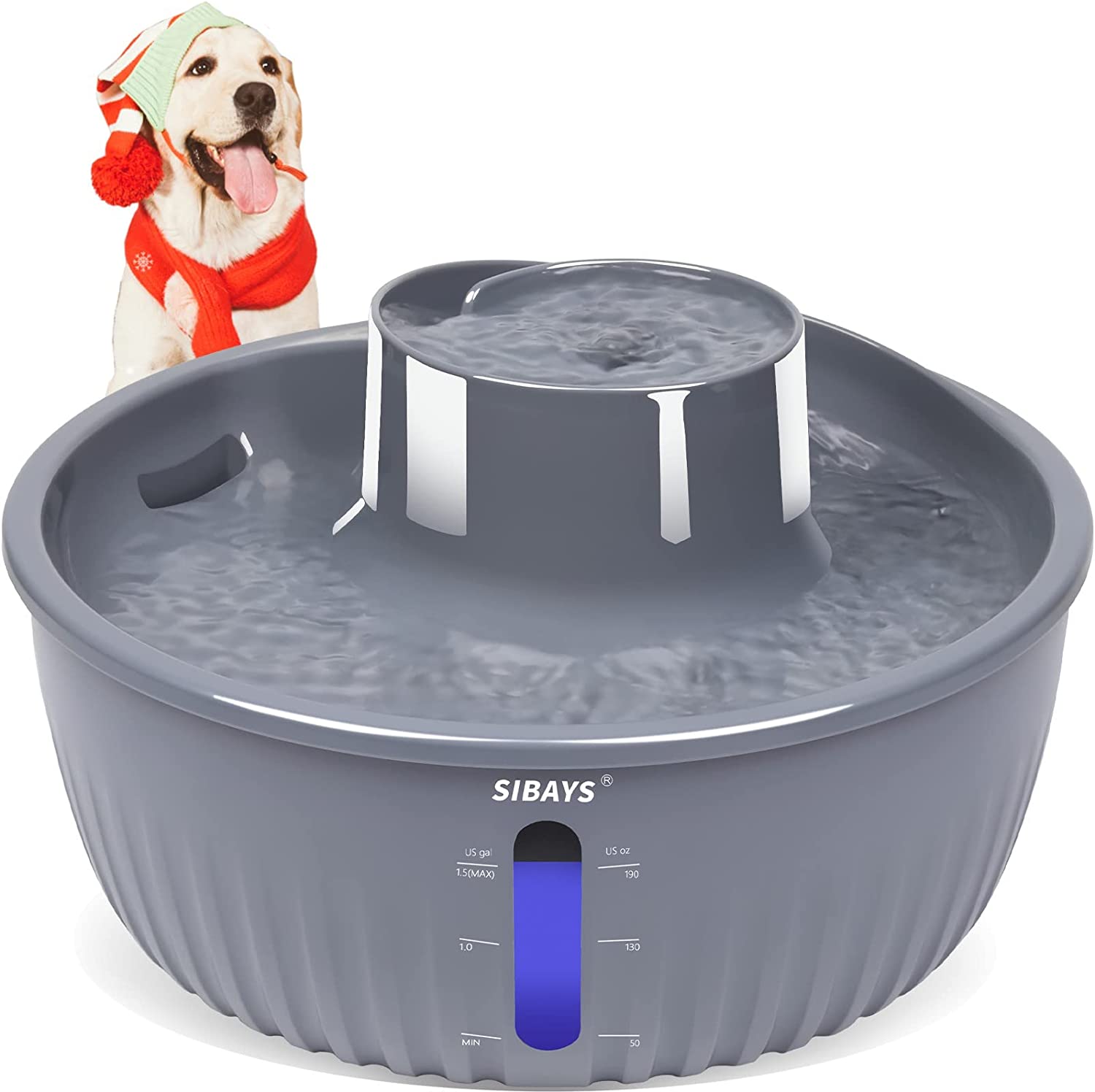 Large Dog Water Fountain, 1.5 Gallon Dog Water Bowl Dispenser, Pet