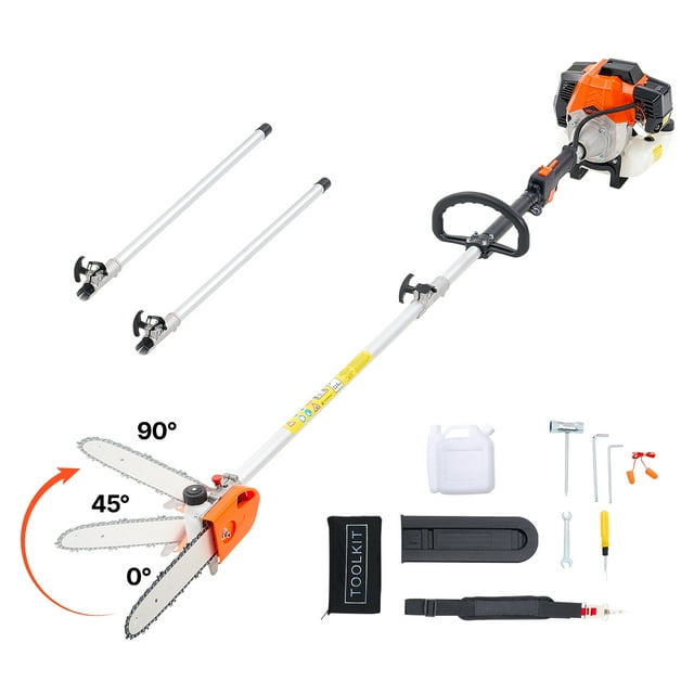 VEVOR Tondeuse à Arbre à Perche à Essence Tête Rotative 43CC 2 Temps Barre de Coupe 10 Po
