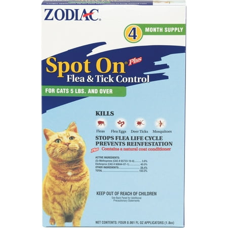- Zodiac Spot On Plus Flea & Tick Control For Cats over 5 lbs (4 pack)