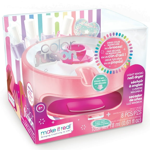 Make It Real: Color Fusion Light Magic Nail Dryer - 8 Piece Kit, All-in-One Home Manicure Set, Dryer & Accessories, Kids Tweens & Girls Ages 8 