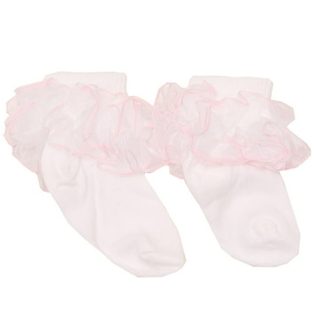 Infant Ruffle Socks - Piccolo Baby Girls White Pink Cute Mesh Ruffle Trimmed Soft Socks