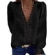 thumbnail image 3 of Blusa de manga larga con escote en V y encaje para mujer, camisa informal elegante de color negro liso para citas, XXL, 3 of 6