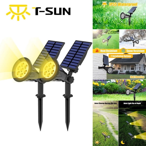 T-SUN 7 LED Solar Spotlights Super Bright Outdoor Security Garden Landscape Lamp