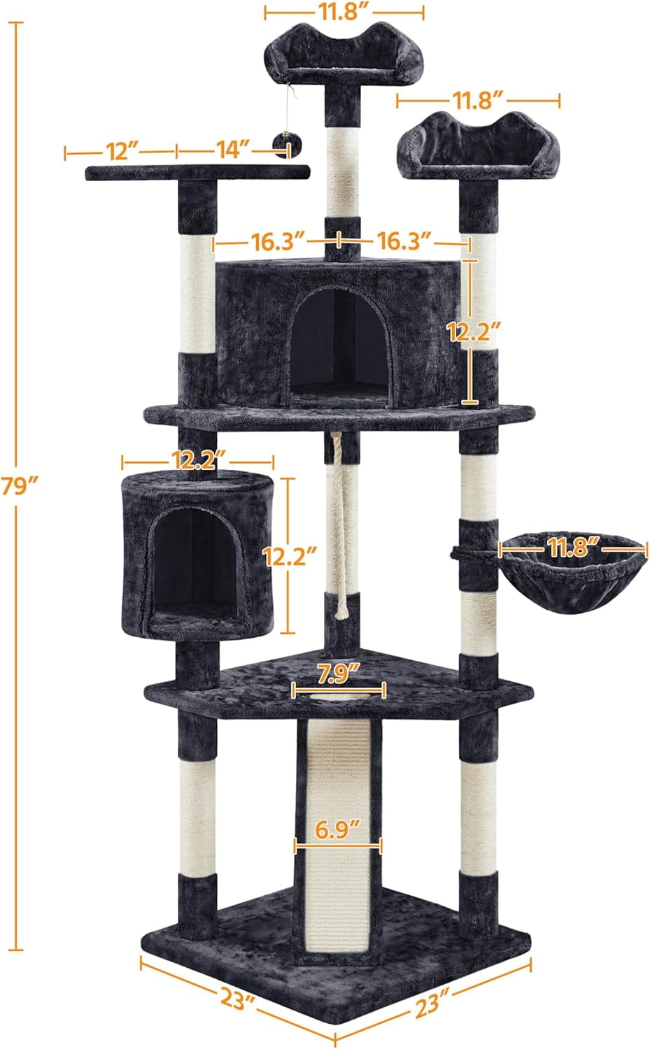 Libra  79 in Cat Tree Tower, Multilevel Cat Trees Plush Covered Cat Tower with 2 Extra Large Condos, Comfy Basket, Sisal Scratching Posts